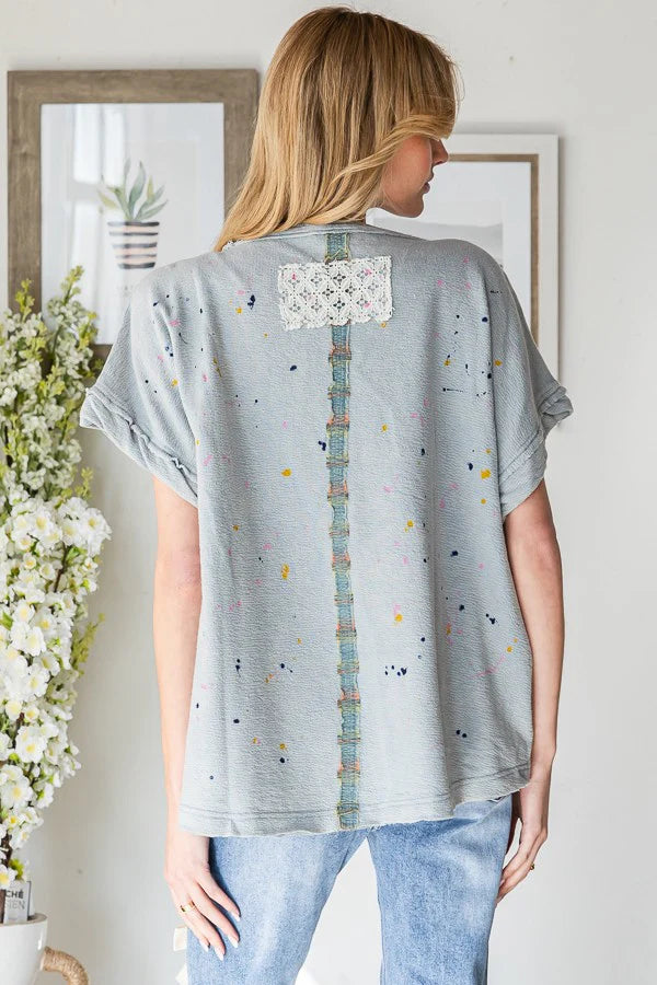 Oli & Hali Paint Splatter Bow Patch top