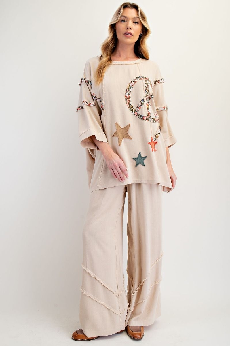 Easel LINEN PATCH MINERAL WASHED TUNIC SET