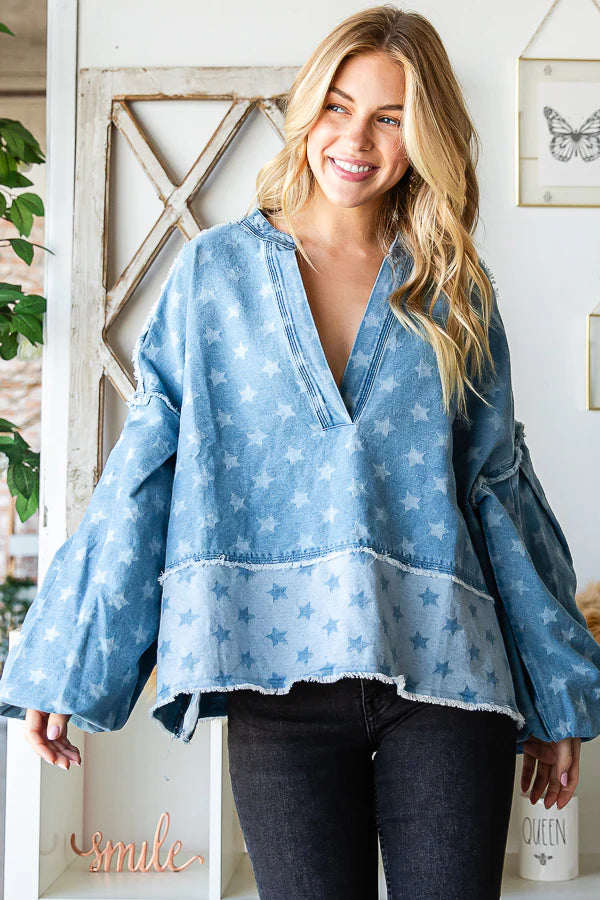 Oli and Hali washed star denim top