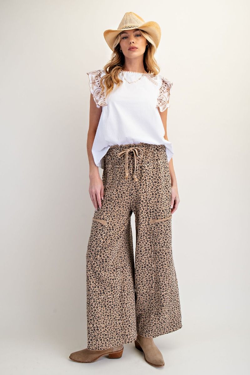 Easel wide leg mineral wash pants cheetah camel