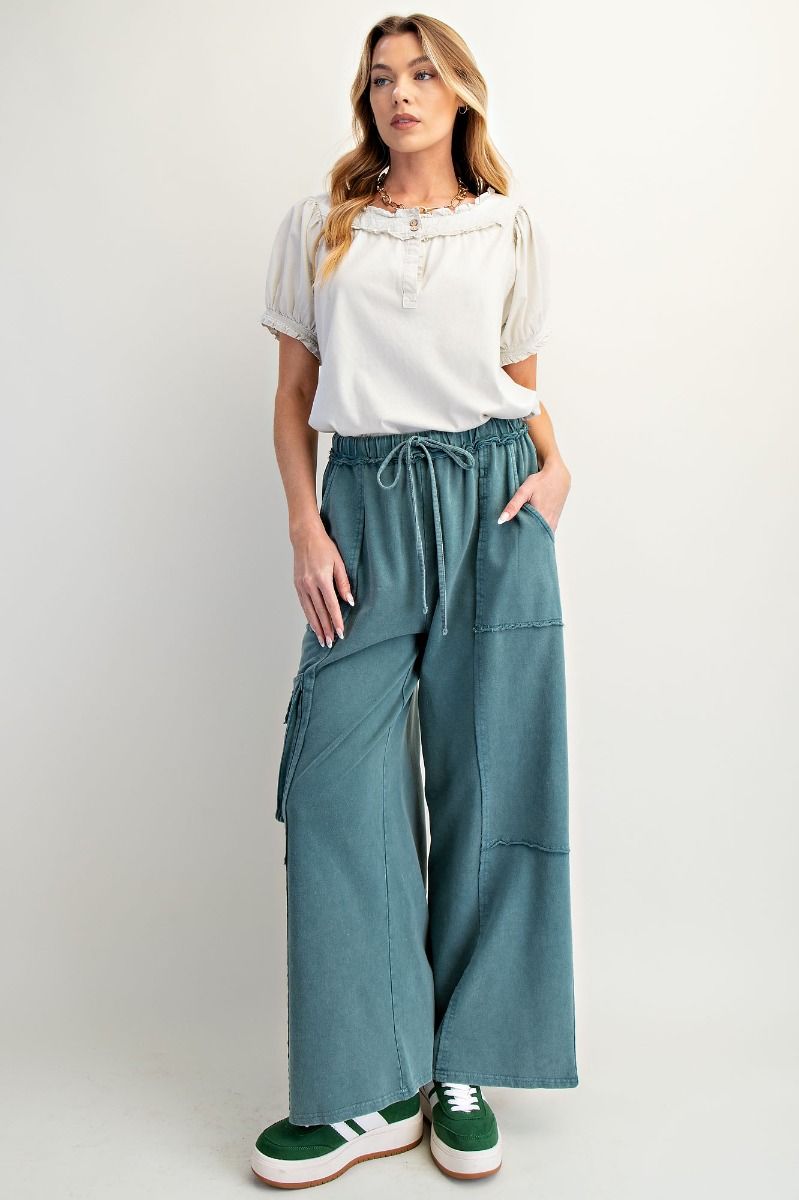 Easel MINERAL WASHED TERRY KNIT PANTS teal