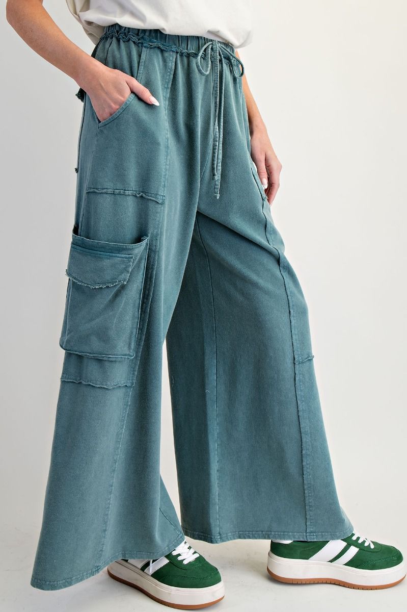 Easel MINERAL WASHED TERRY KNIT PANTS teal