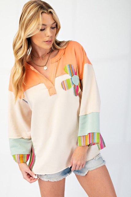 Easel patchwork flower jersey sweatshirt tops