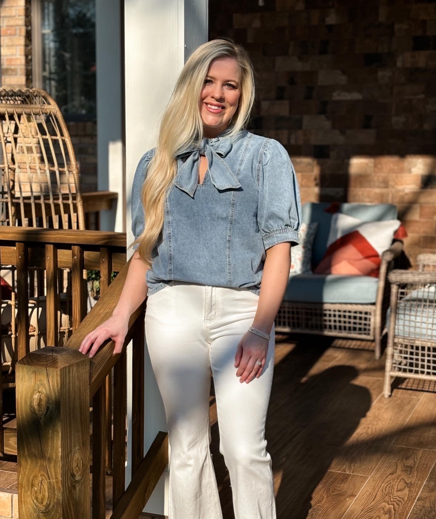 Denim tie bow top