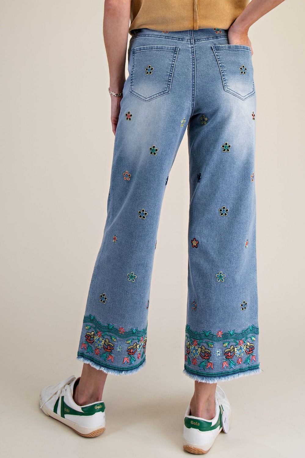 Easel embroidered denim pants