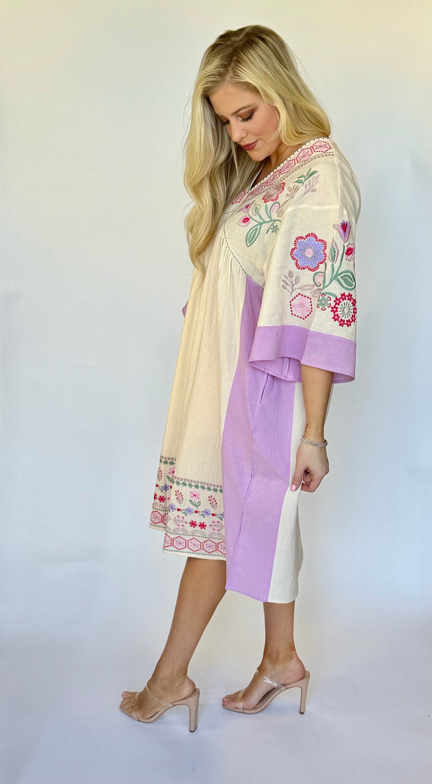 Easel embroidered midi dress lavender