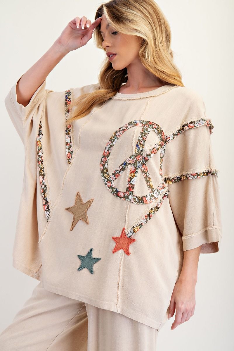 Easel LINEN PATCH MINERAL WASHED TUNIC SET