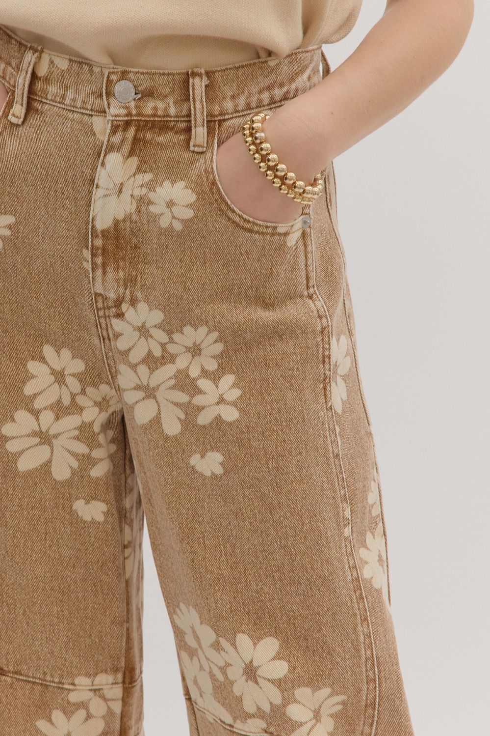 Entro Floral print jeans camel