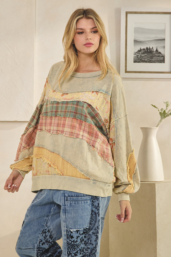 Oli and Hali plaid patchwork sweatshirt tops
