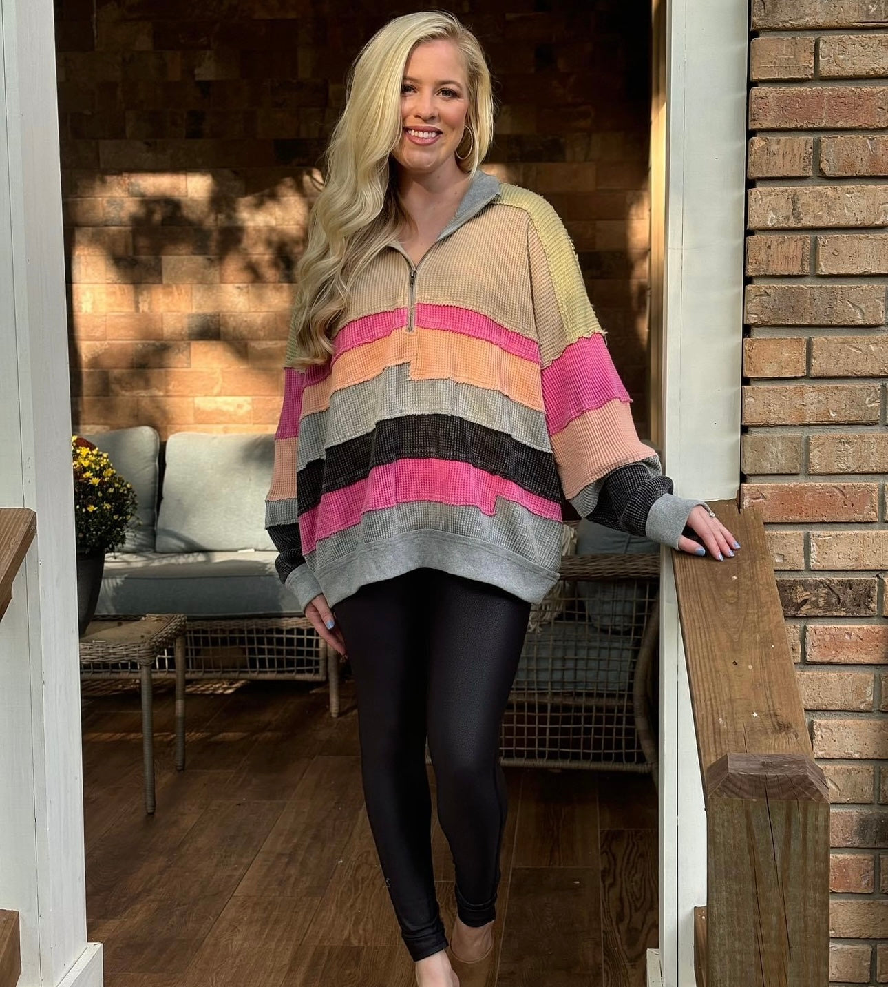 Oli and Hali waffle knit half zip pullover