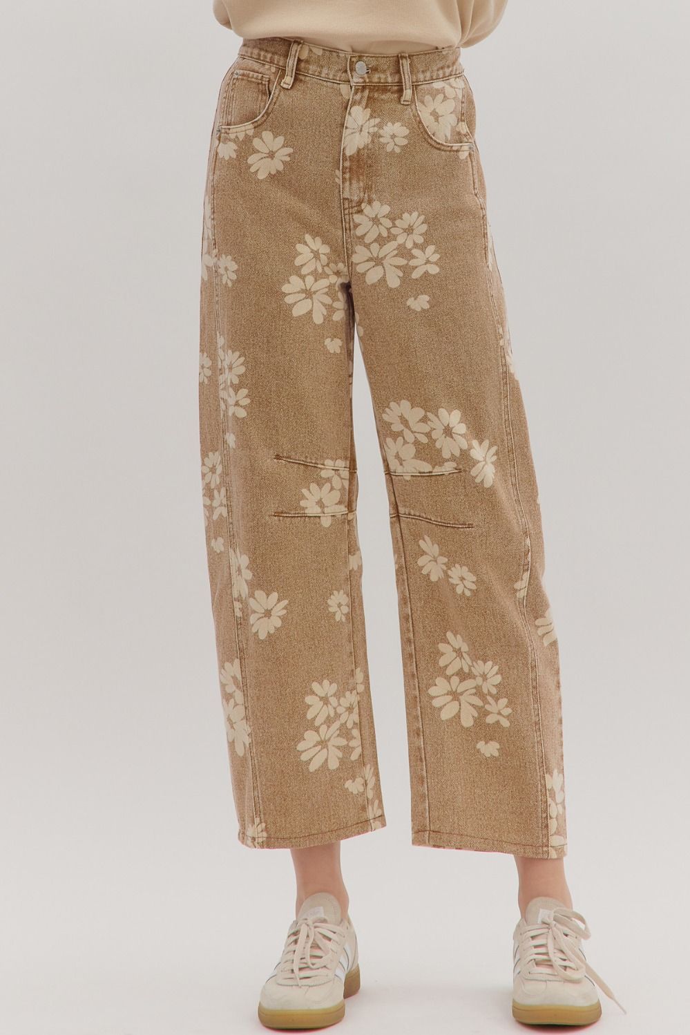 Entro Floral print jeans camel