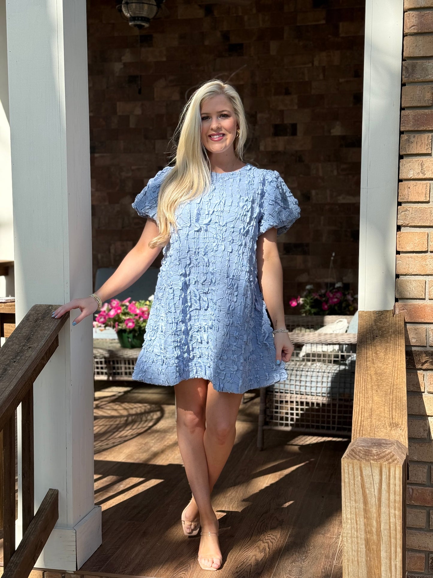 Umgee crinkle dresses with puff sleeve