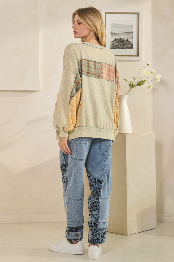 Oli and Hali plaid patchwork sweatshirt tops