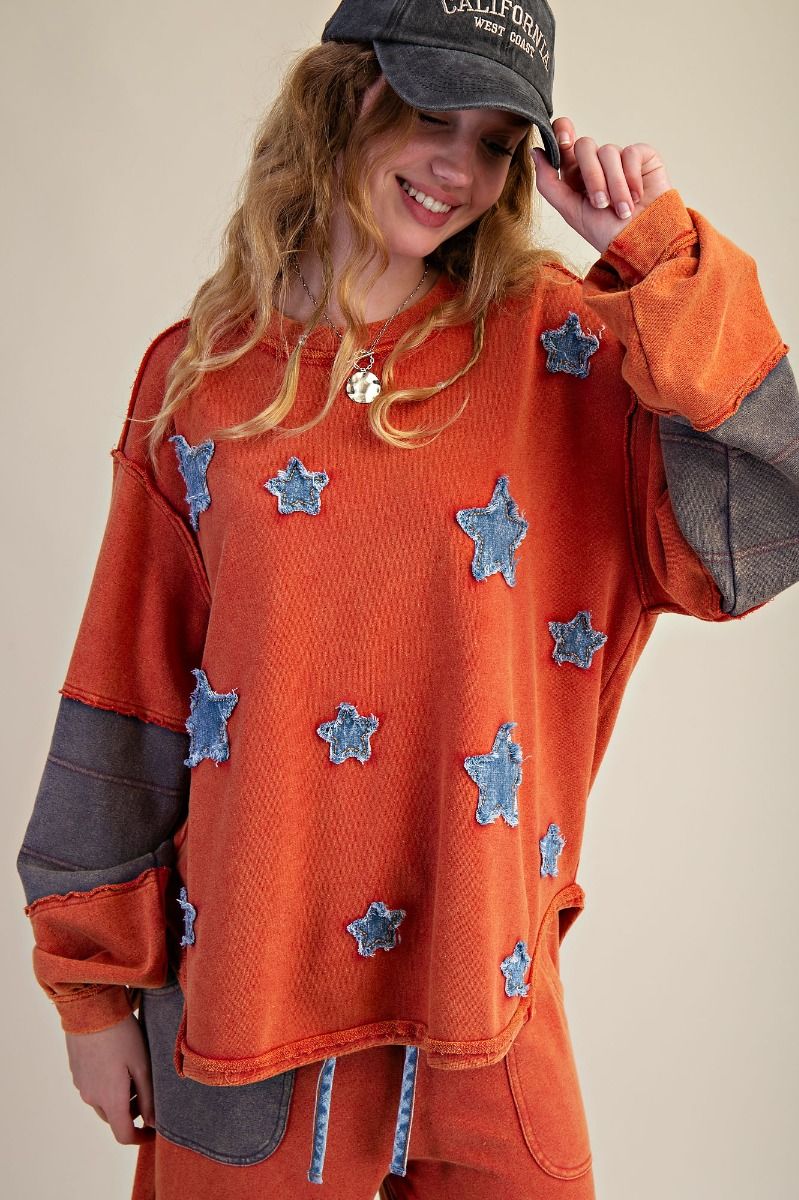 Easel star knit patch pant sets