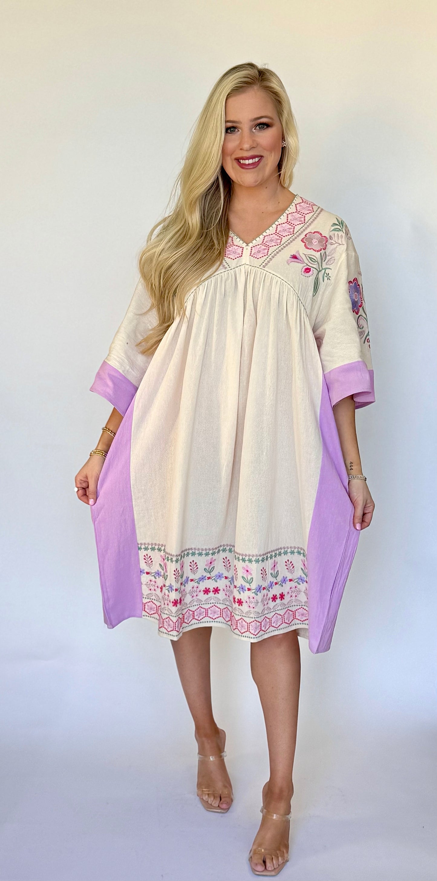 Easel embroidered midi dress lavender