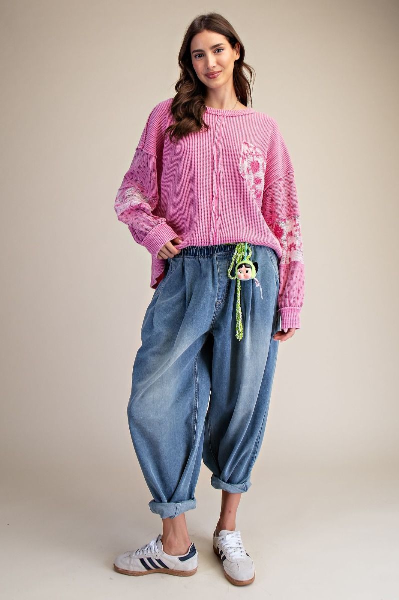 Easel berry pink waffle knit top