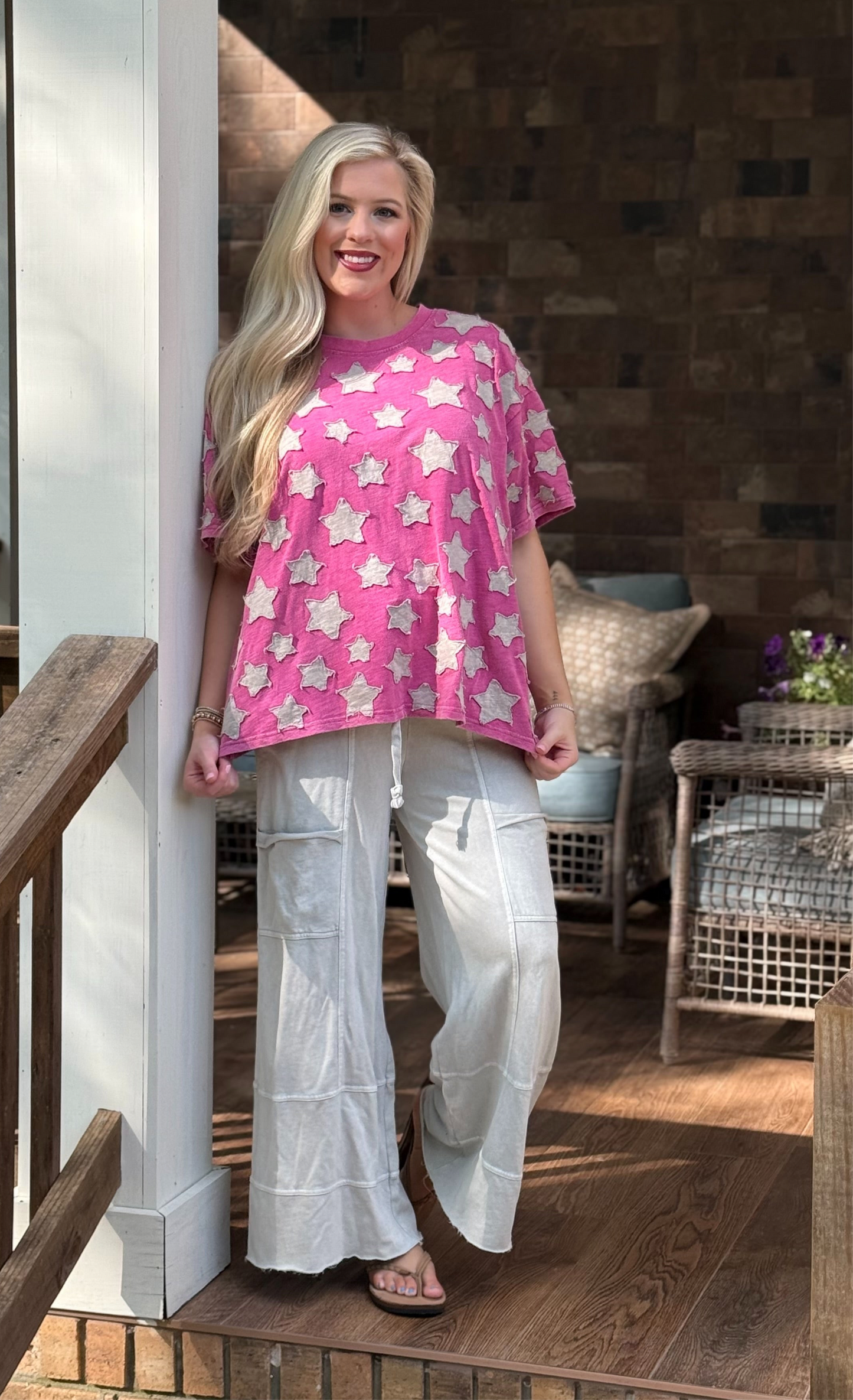 Blue velvet all over star shirt hot pink