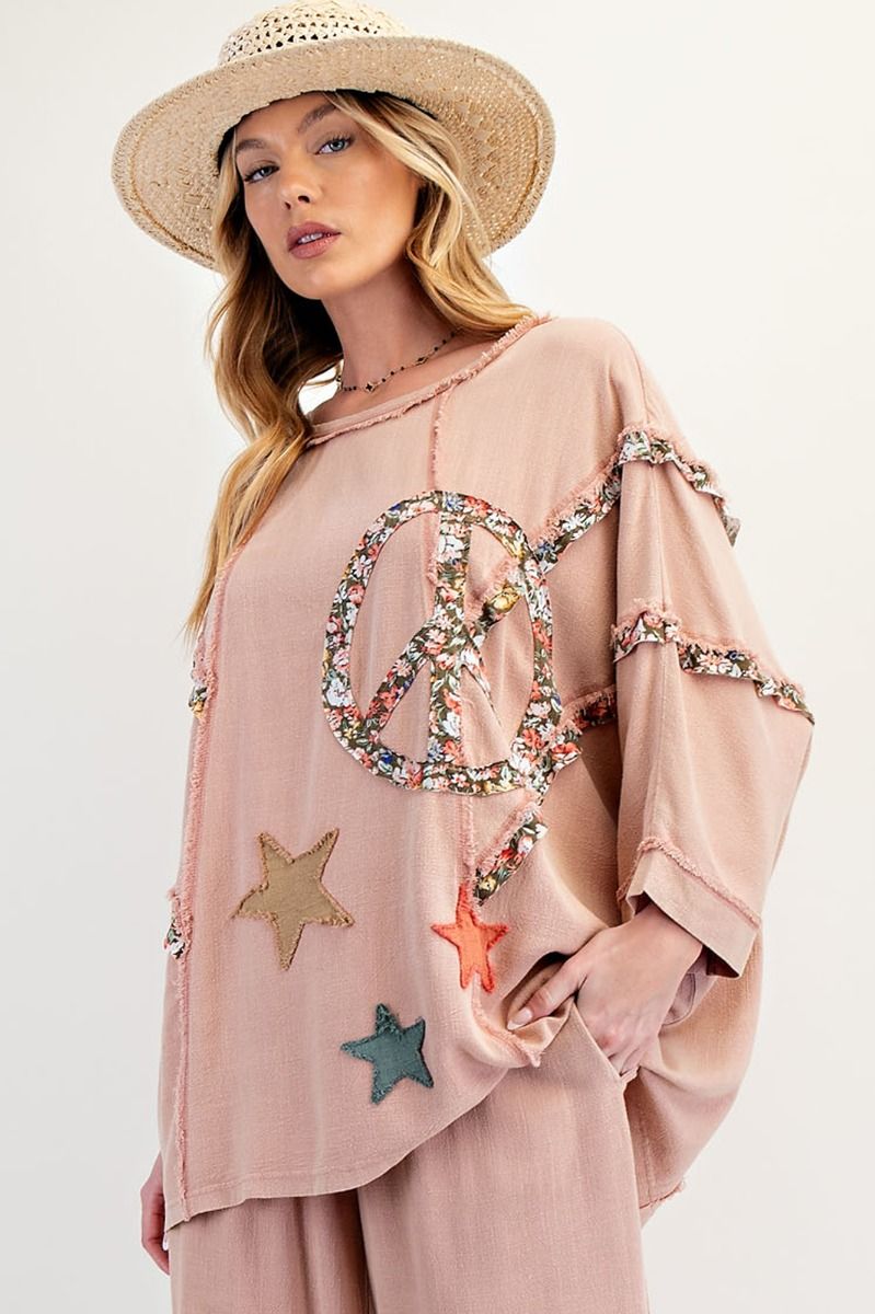 Easel LINEN PATCH MINERAL WASHED TUNIC SET