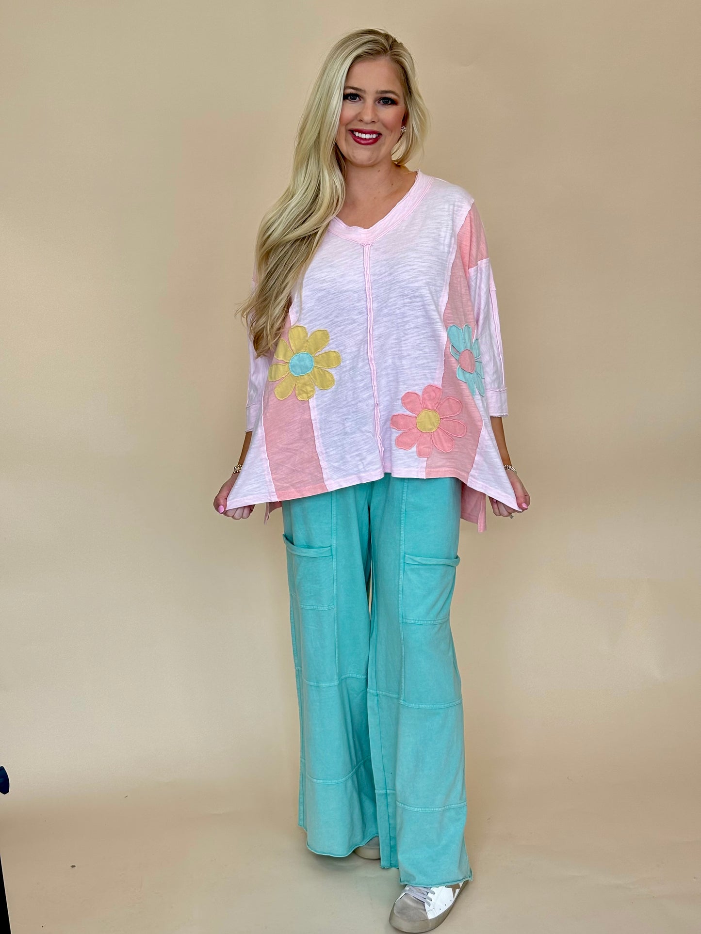 Easel patchwork pullover tops