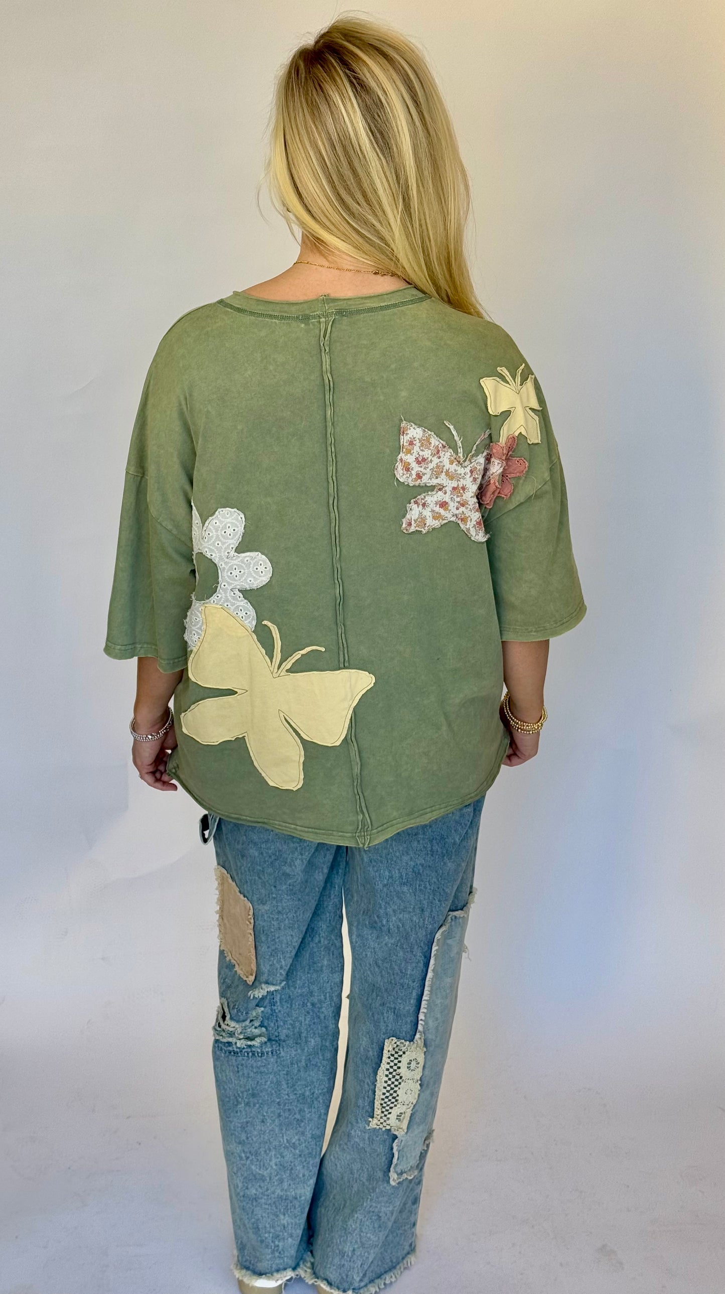 Oli and Hali white tee with patchwork detailing