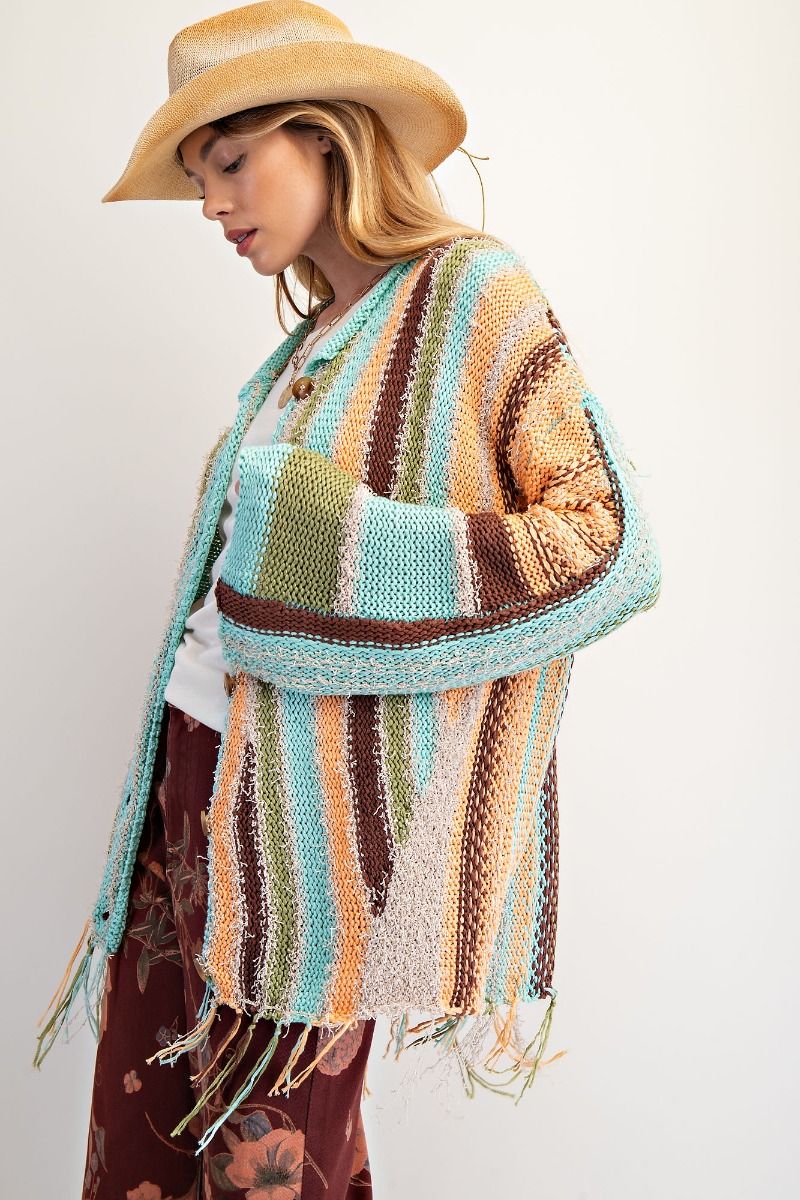 Easel MULTI COLOR KNITTED BUTTON DOWN CARDIGAN