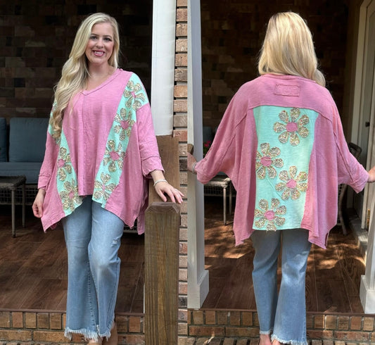 Blue velvet daisy patchwork top