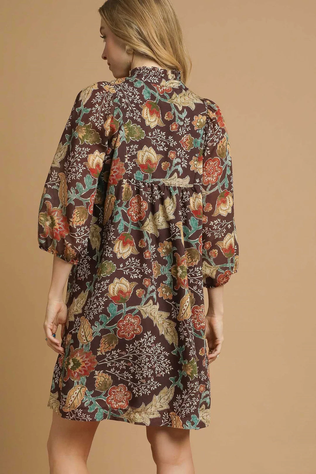 Umgee fall floral brown mix dress