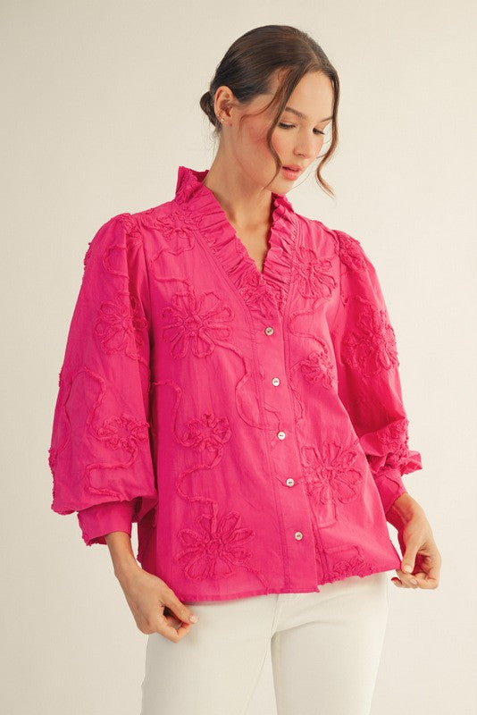 Jodifl raised flower button up tops