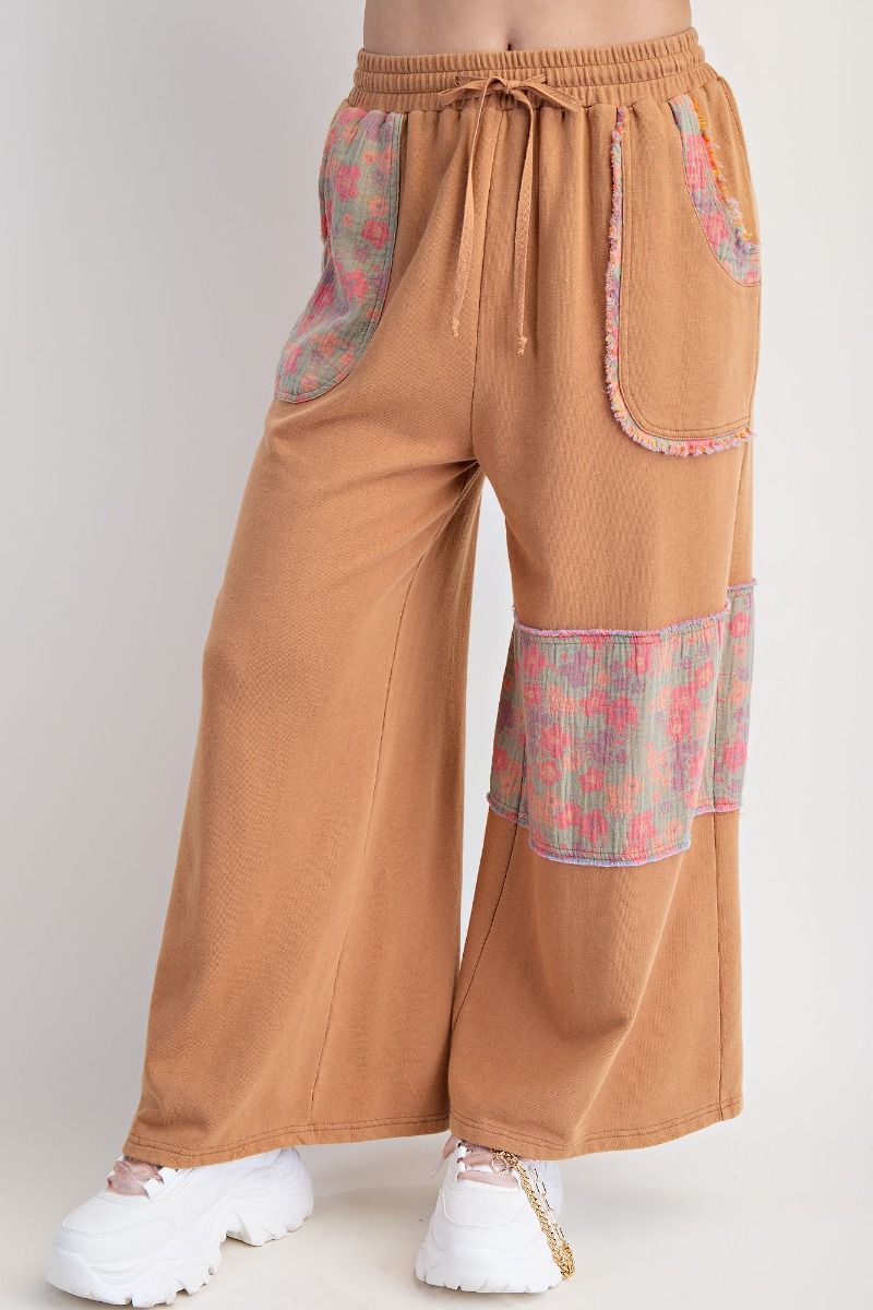 EASEL FLORAL PRINT MOCK NECK WASHED TERRY SET