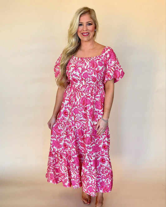 Floral mock top midi dress