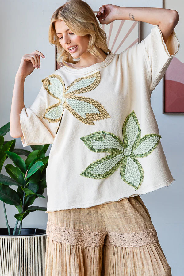 Oli and Hali Sage washed flower patch terry top