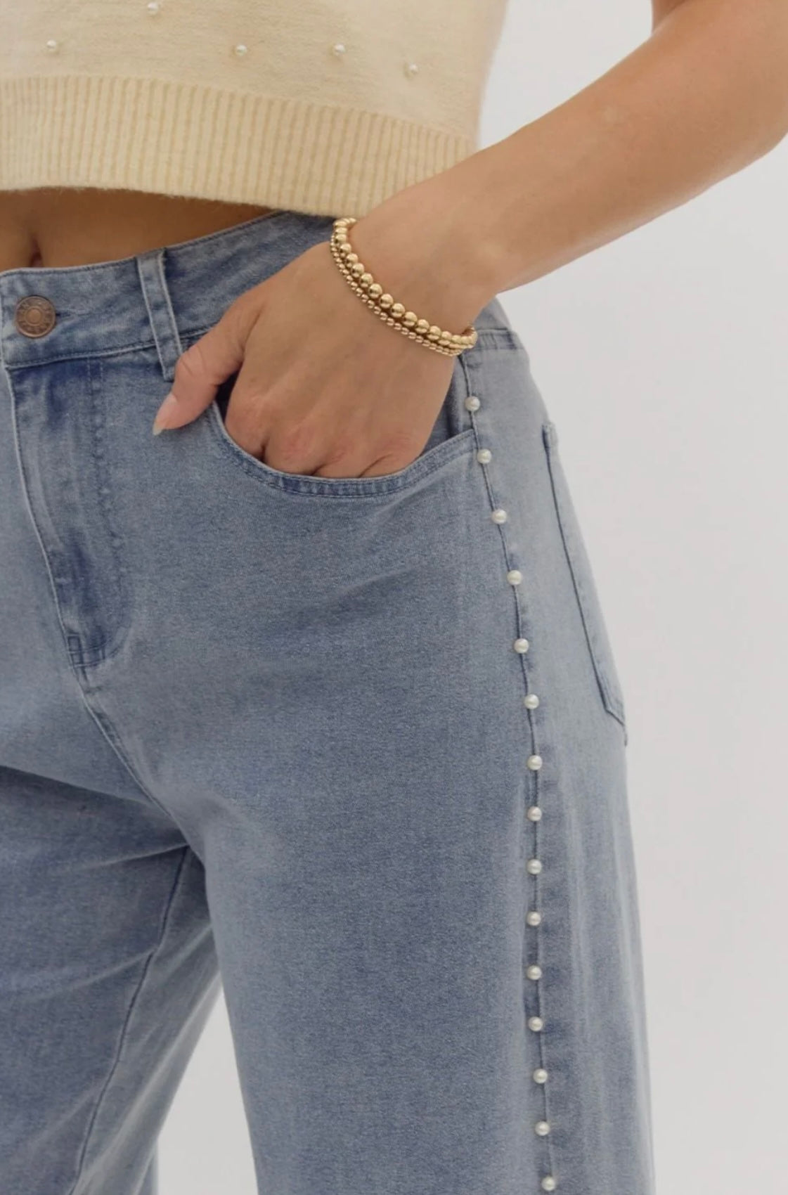 Entro pearl detailed cropped jeans
