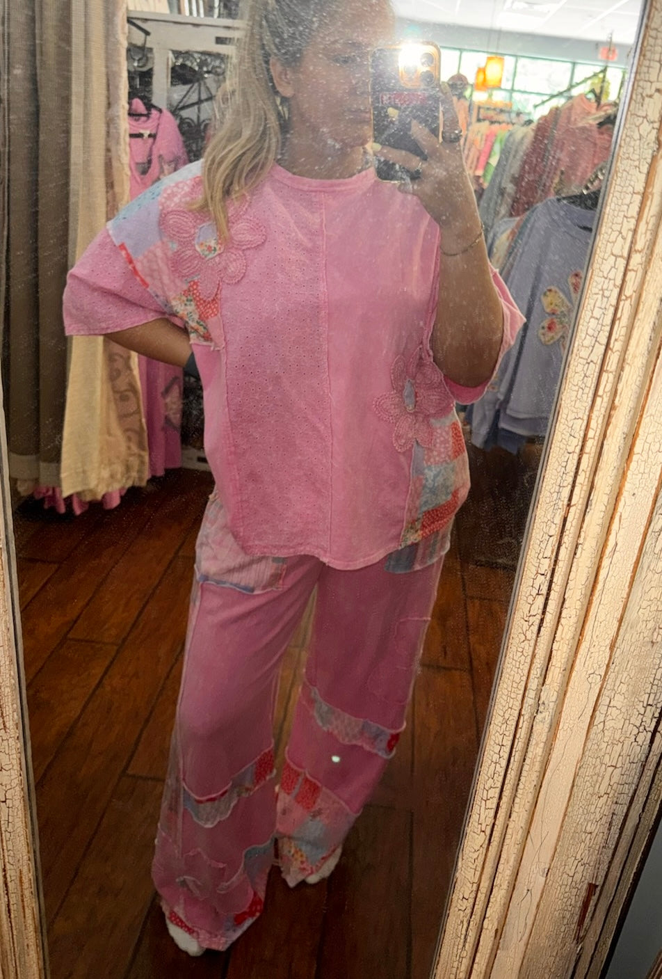 J her cotton candy pink raised flower knit set