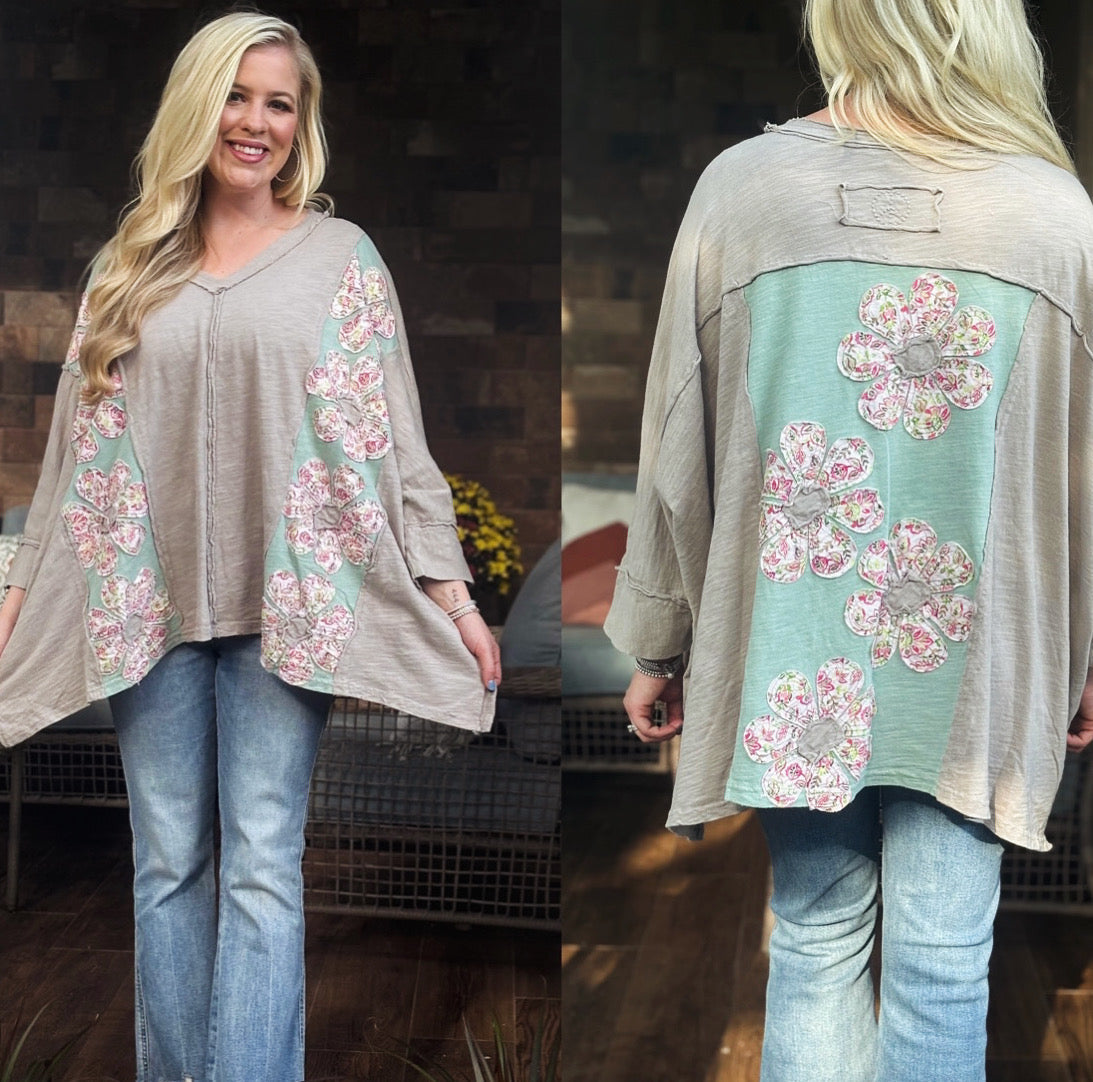 Blue velvet daisy patchwork top