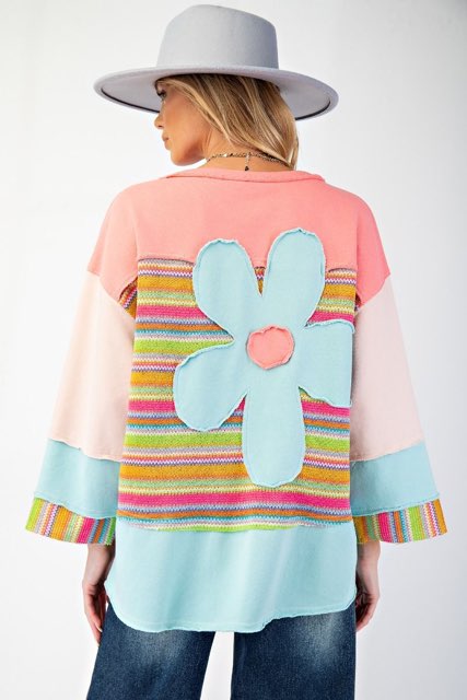 Easel patchwork flower jersey sweatshirt tops