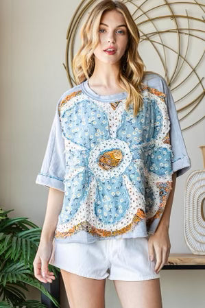 Oli and Hali vintage patchwork daisy sweatshirt top