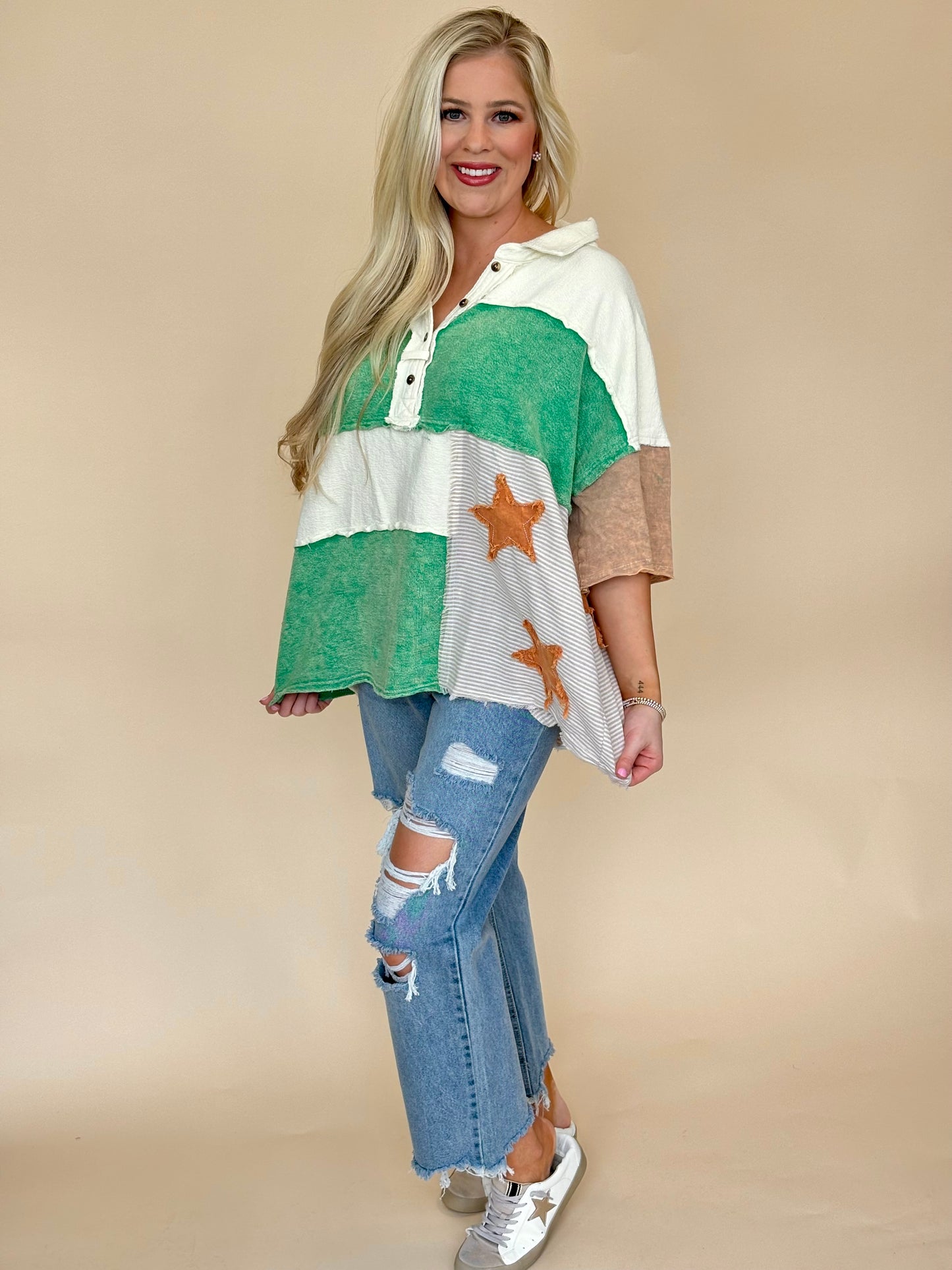 Oli and Hali washed star collared shirt