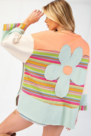 Easel patchwork flower jersey sweatshirt tops