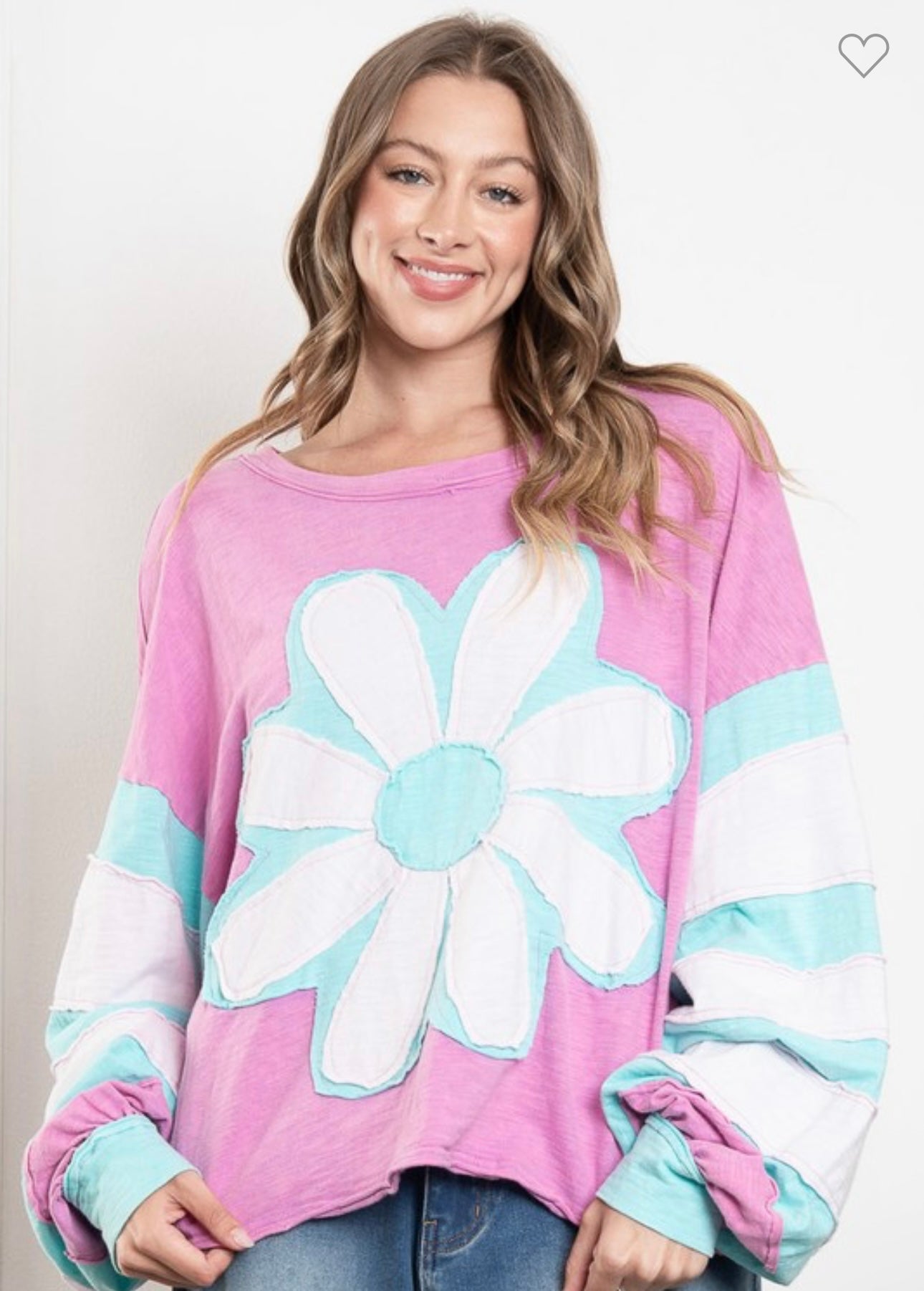 Blue velvet pink & mint daisy top