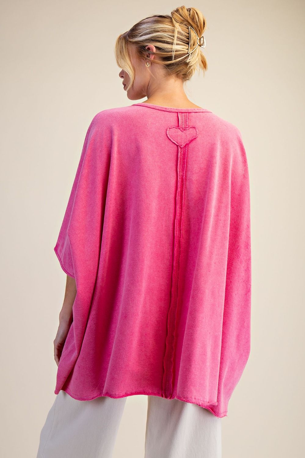 Easel SMILEY FACE PATCH WASHED OVERSIZED TOP