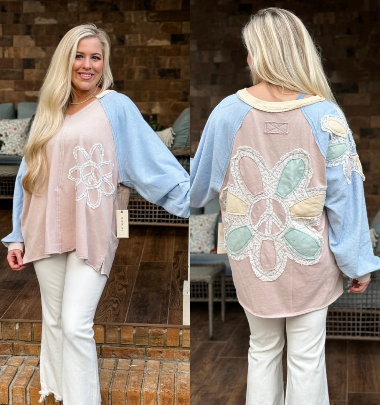 Blue velvet patch sweatshirt