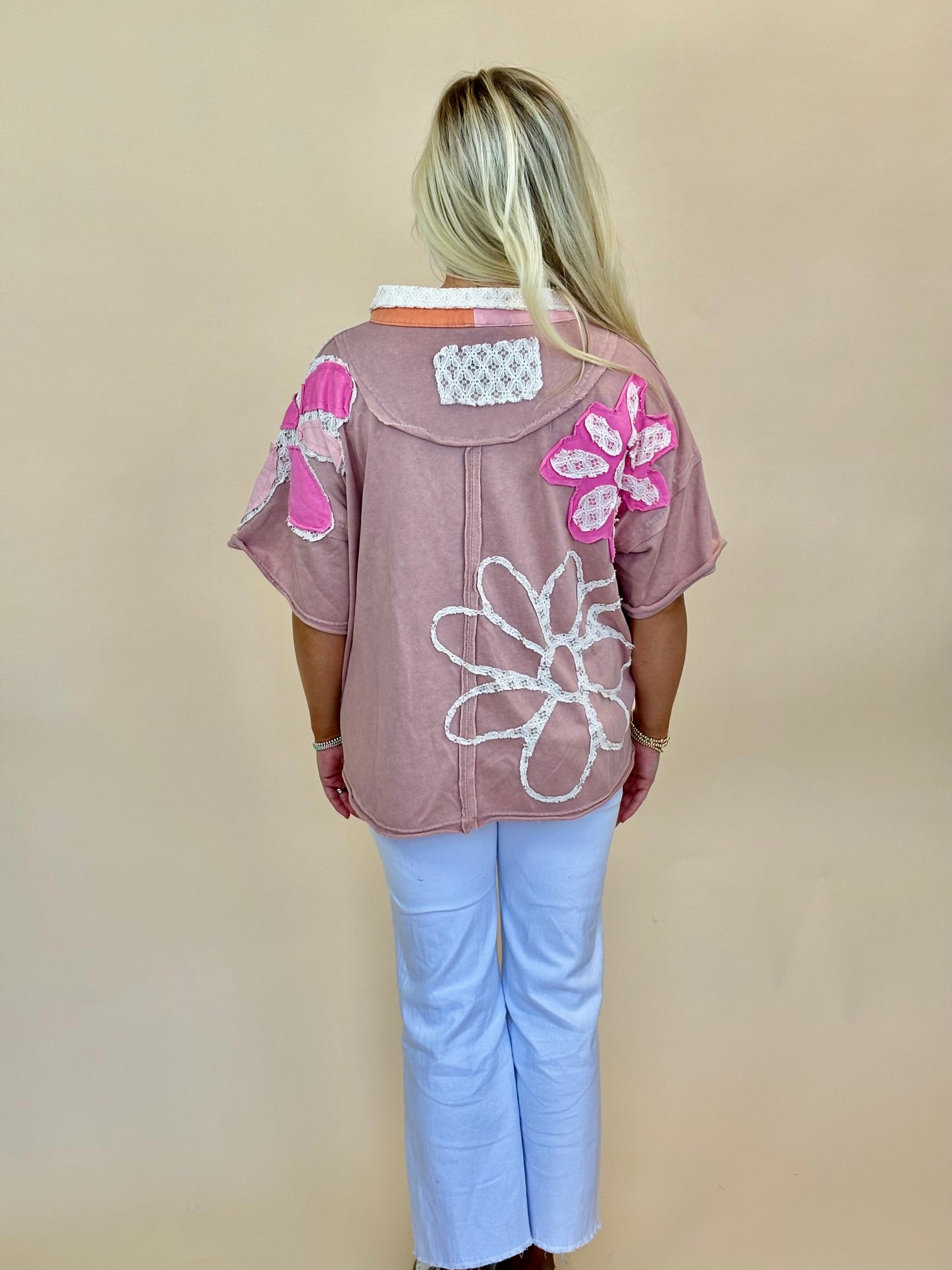 Oli and Hali daisy knit flower patchwork collared pullovers