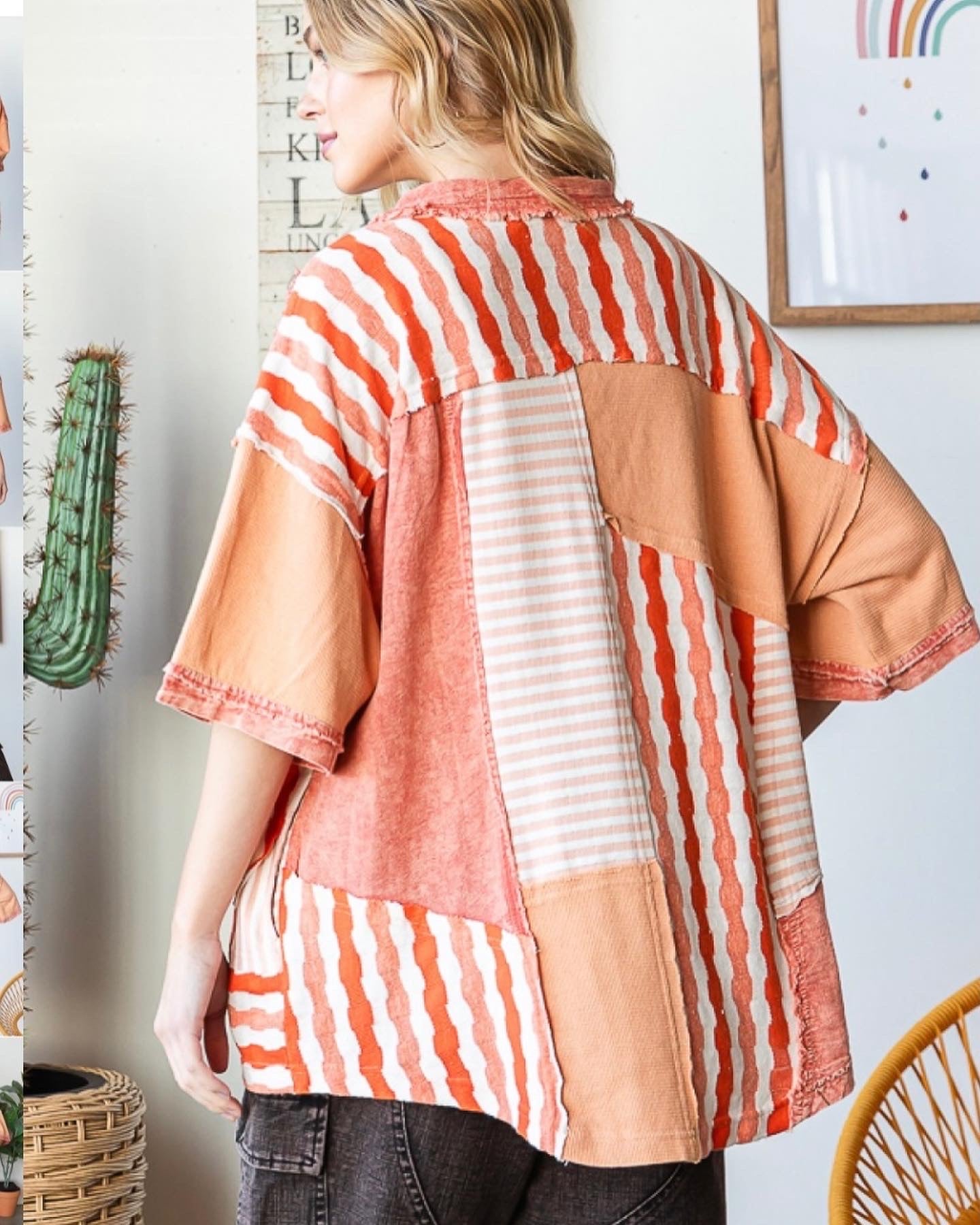 Oli and Hali patchwork button down top