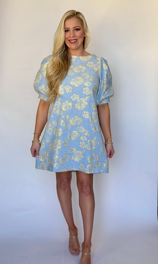 Umgee light blue dress with gold detailing