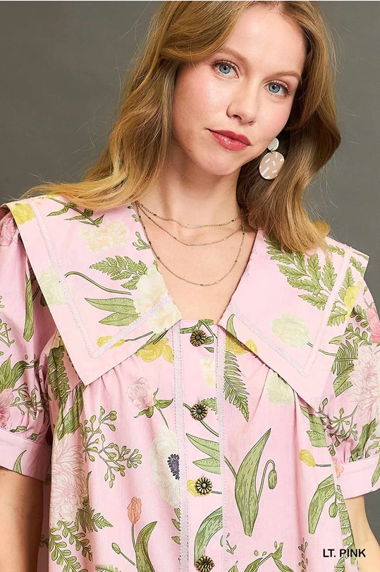 Umgee baby pink floral collared dress