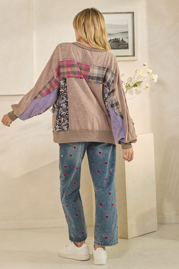 Oli and Hali plaid patchwork sweatshirt tops
