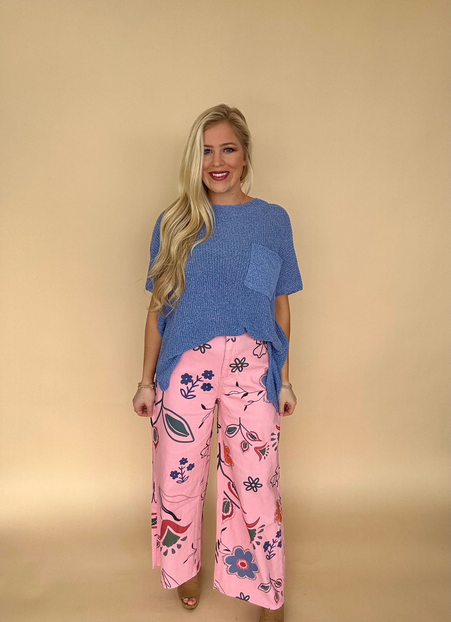 Easel printed wide leg cropped pants