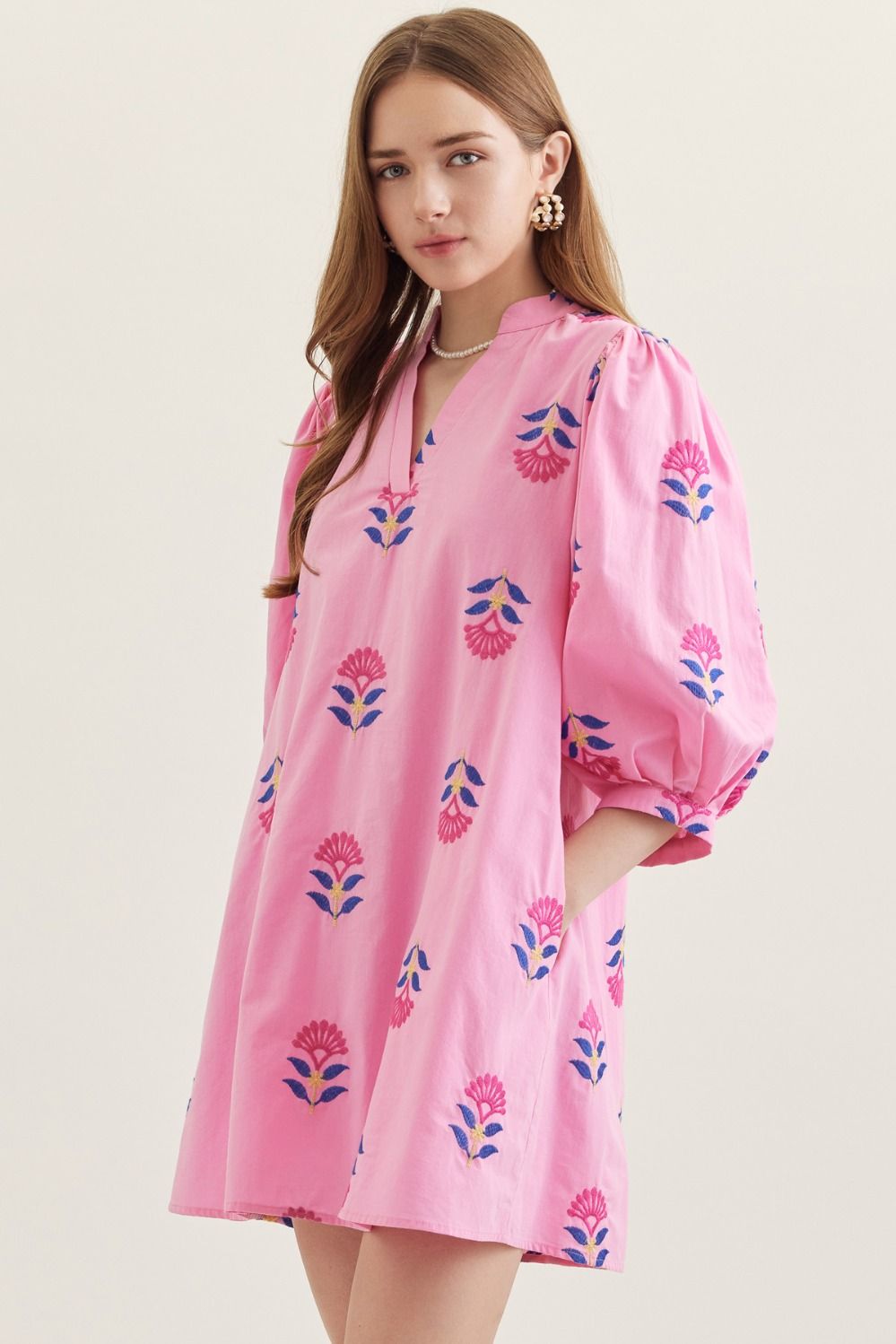 Entro pink mix embroidered dress S