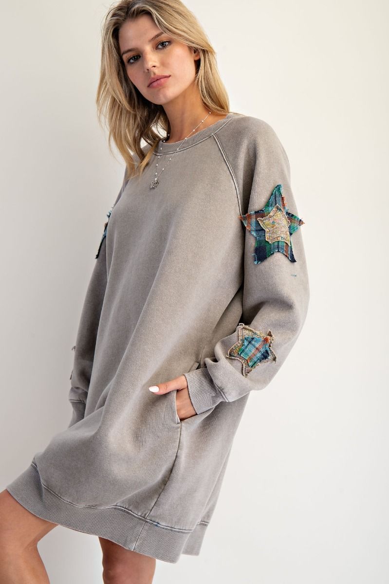 Easel star patch mineral wash terry dress
