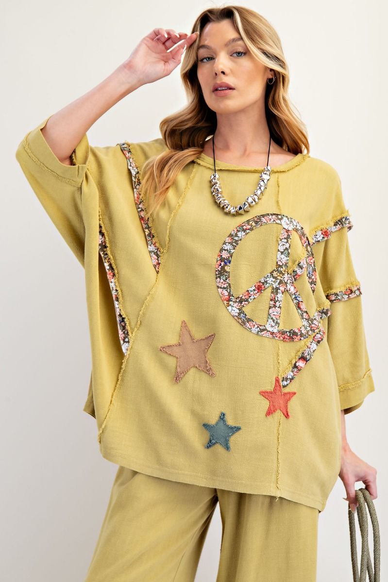Easel LINEN PATCH MINERAL WASHED TUNIC SET